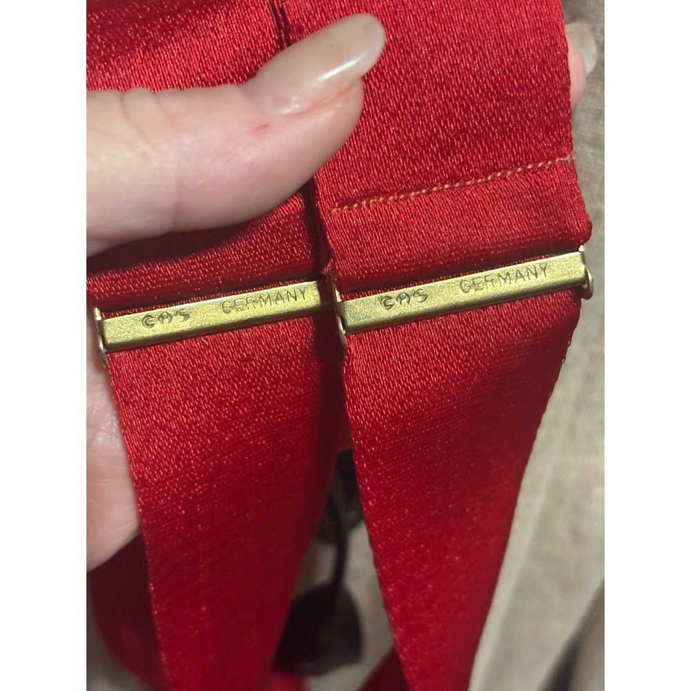 Vintage CAS Germany Suspenders Button Red & Blue Elastic Y Back Braces Set of 2